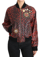 Rote Leopardenknopf-Kristall-Lederjacke