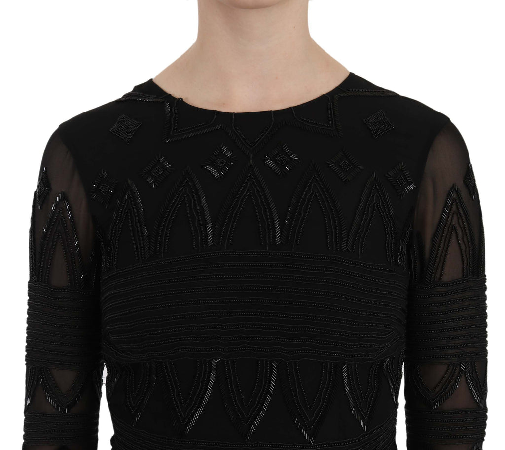 Black Silk Sequined Mini Shift Dress