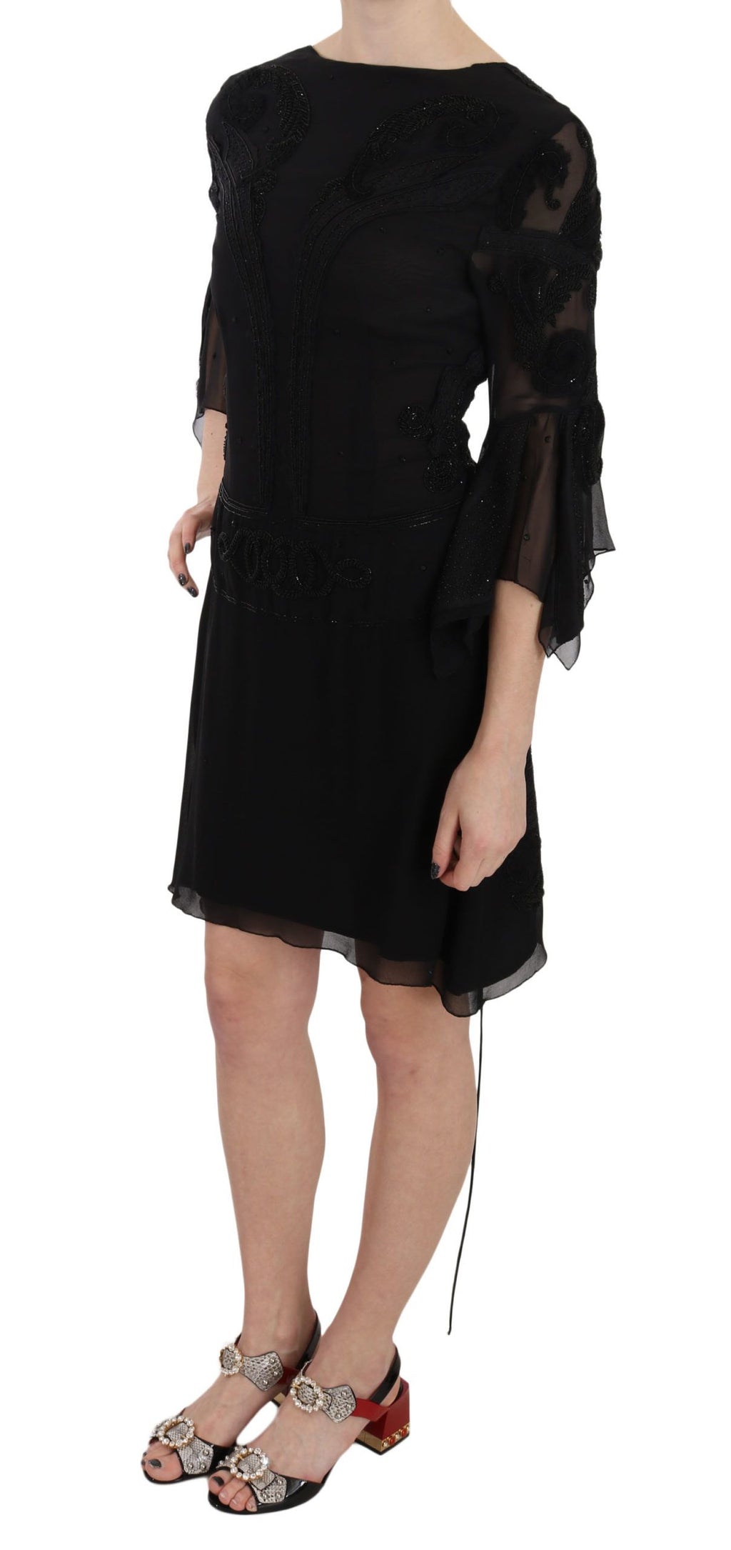 Miniabito Shift Nero in Seta con Paillettes