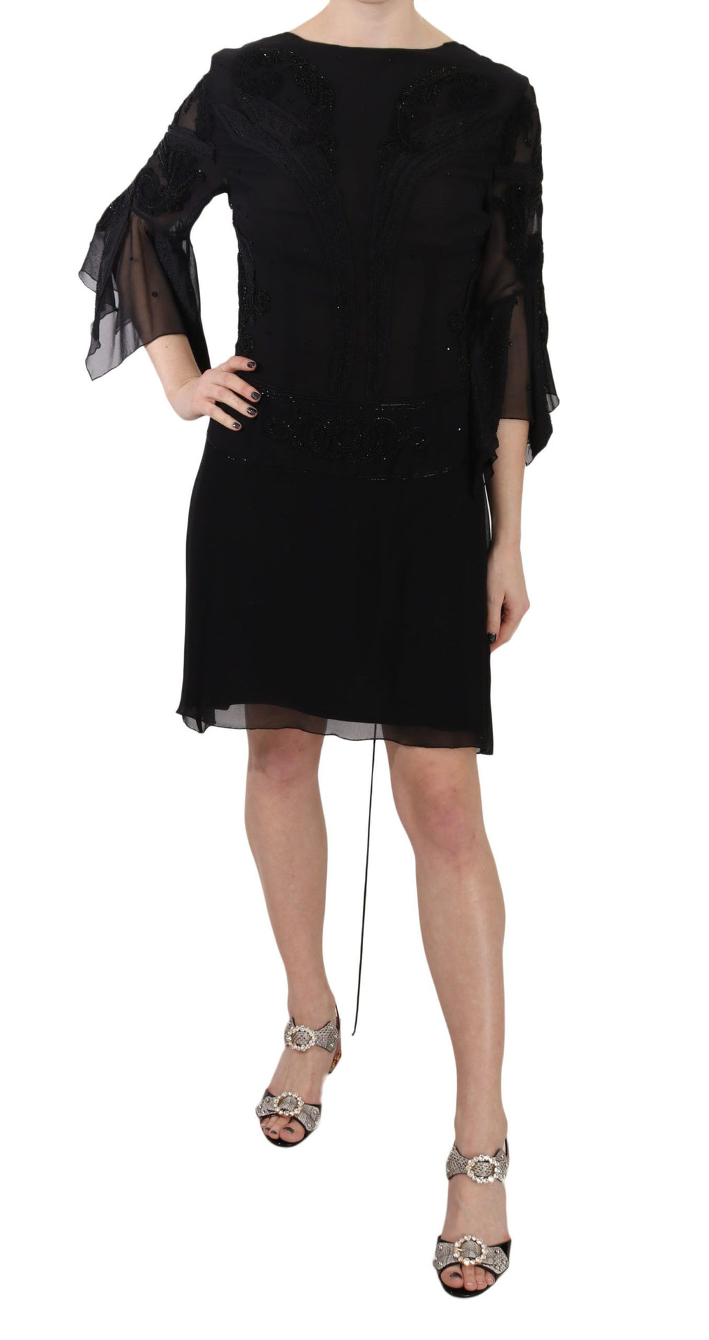 Miniabito Shift Nero in Seta con Paillettes