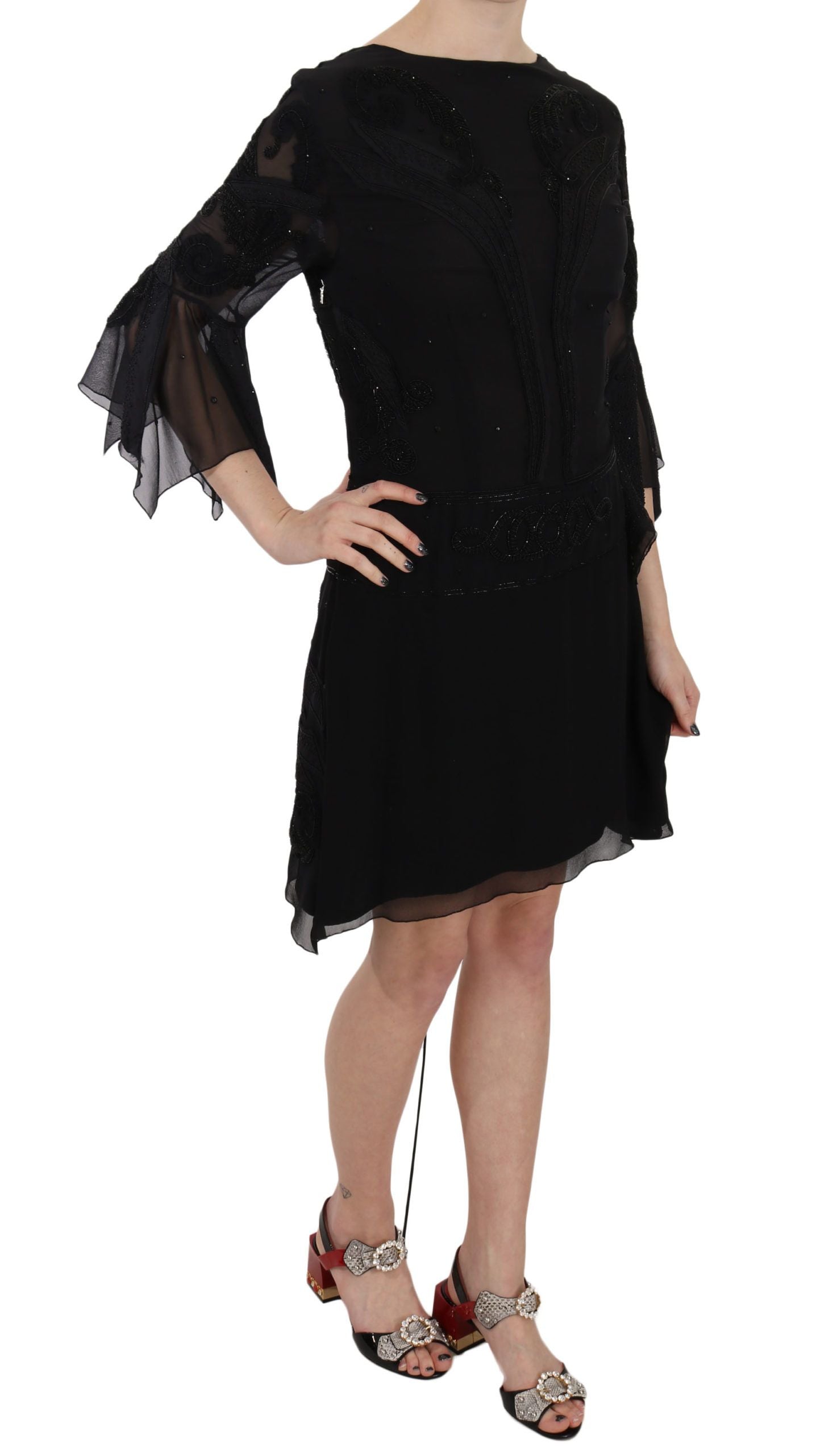 Miniabito Shift Nero in Seta con Paillettes