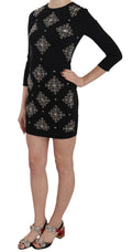 Schwarzes, elastisches Mini-Shift-Kleid aus Kristall