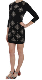 Schwarzes, elastisches Mini-Shift-Kleid aus Kristall