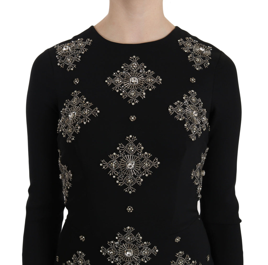 Schwarzes, elastisches Mini-Shift-Kleid aus Kristall