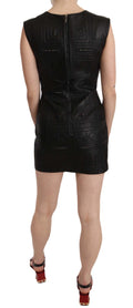 Schwarzes, nietenbesetztes Mini-Shift-Kleid aus Leder