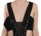Schwarzes Lederkleid aus Crystal-Leder mit ausgestelltem Rock