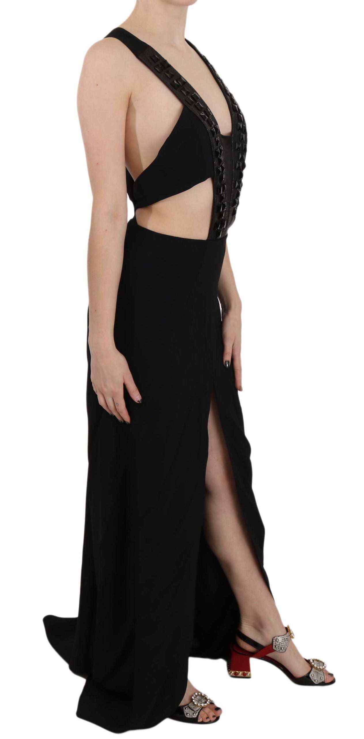 Schwarzes Lederkleid aus Crystal-Leder mit ausgestelltem Rock
