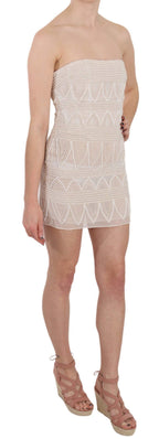 Beige Perlenbesetzte Kurze Mini-Kleid aus Seide