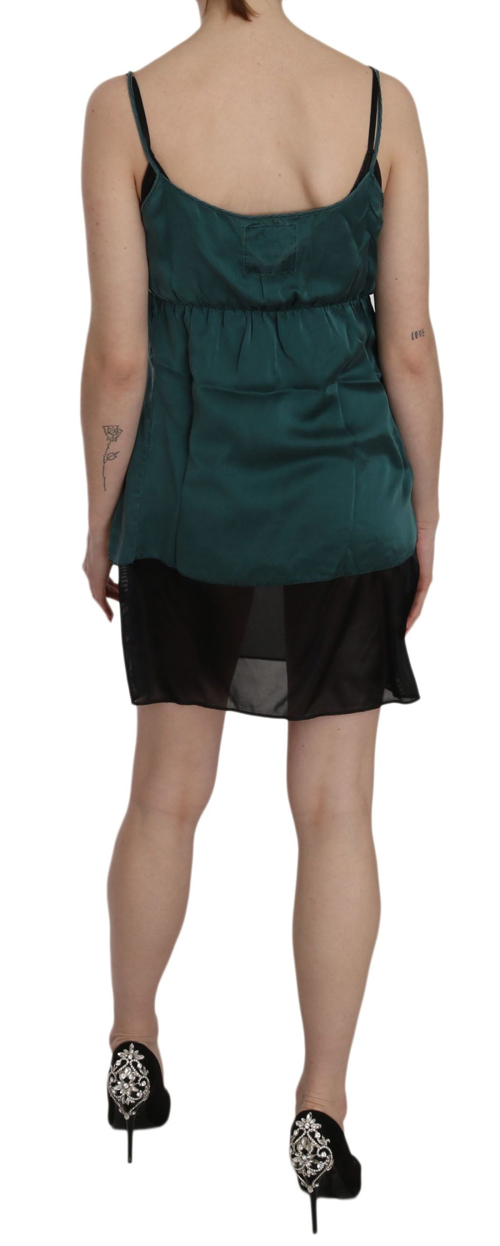 Seidengrünes Mini-Shiftkleid mit Spaghettiträgern