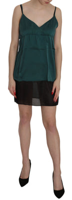 Seidengrünes Mini-Shiftkleid mit Spaghettiträgern