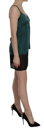 Seidengrünes Mini-Shiftkleid mit Spaghettiträgern