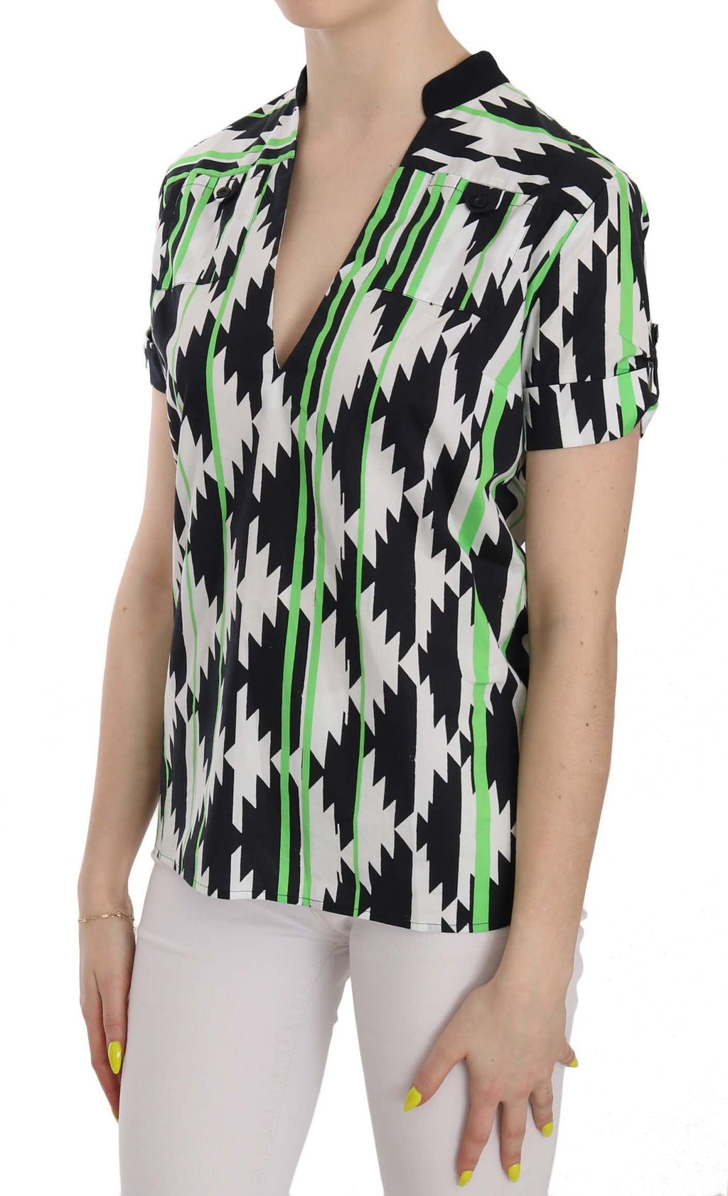 Mehrfarbige Bluse mit tiefem Ausschnitt
