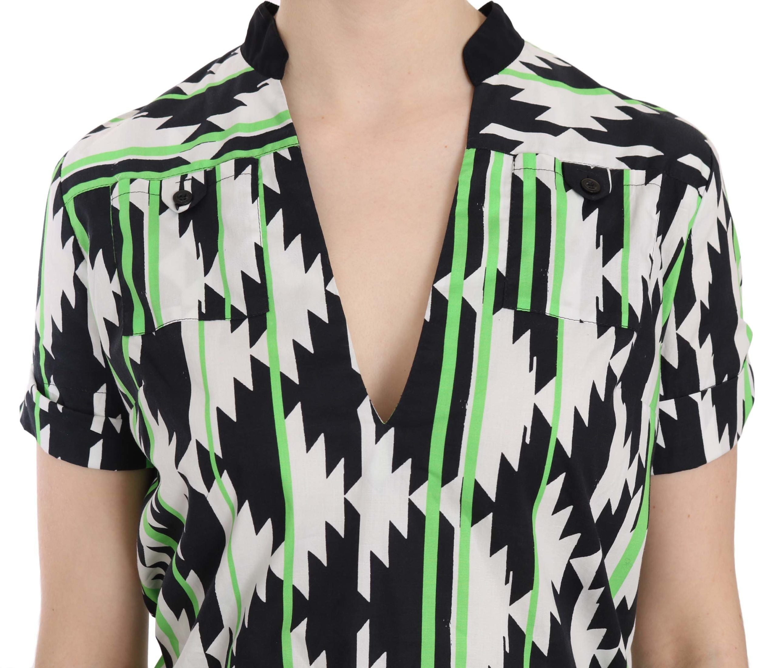 Mehrfarbige Bluse mit tiefem Ausschnitt