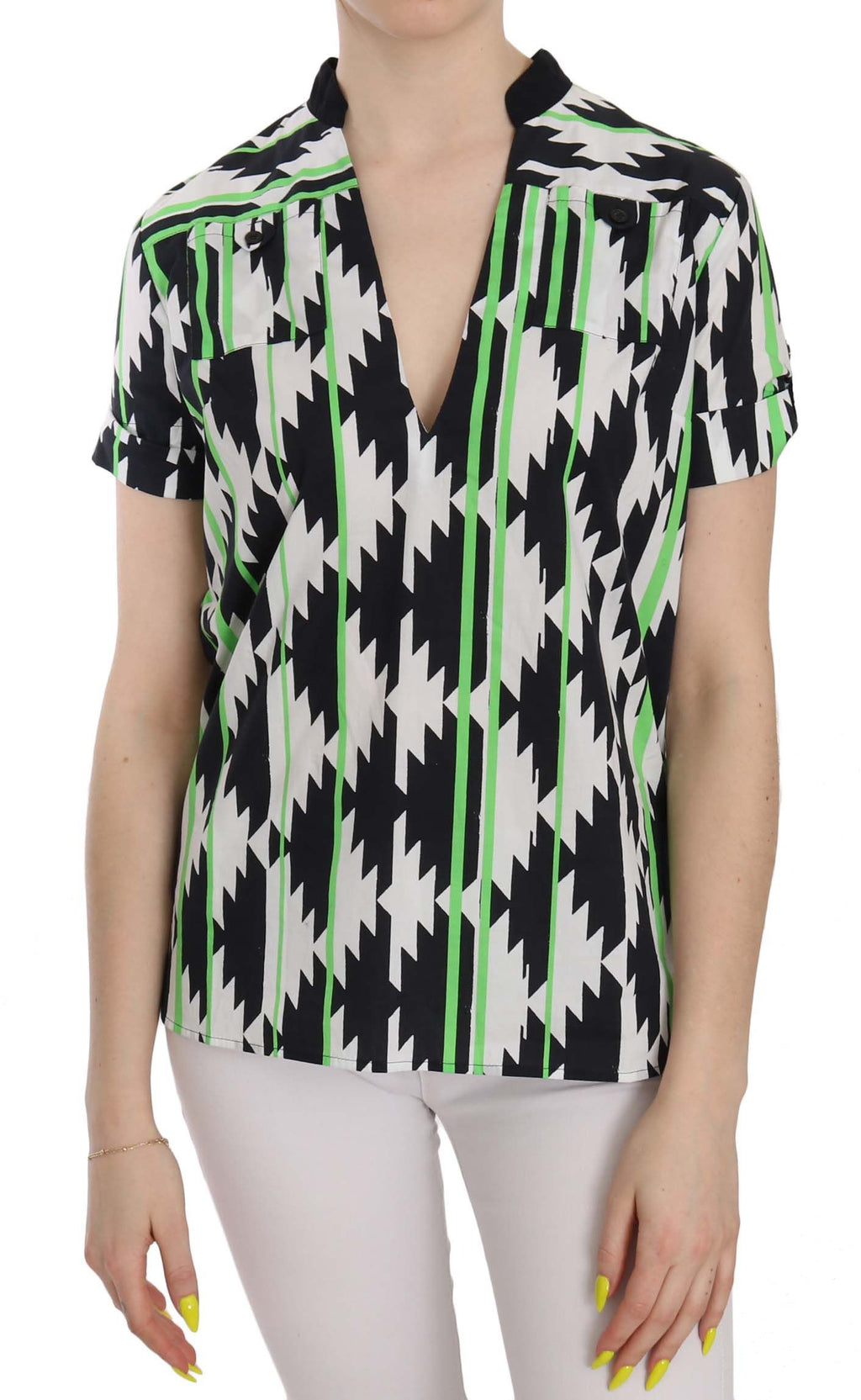 Mehrfarbige Bluse mit tiefem Ausschnitt