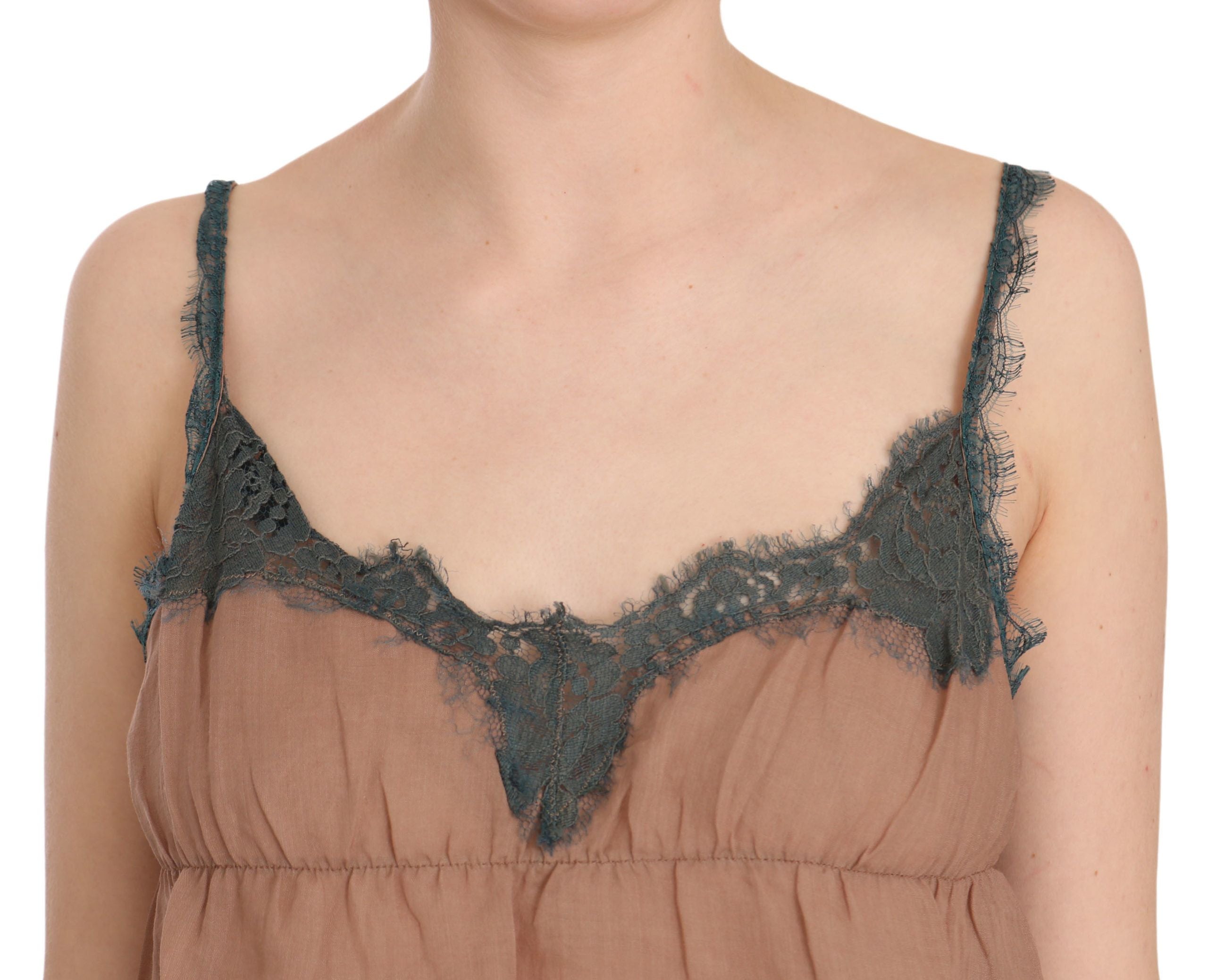 Braunes Spaghetti-Träger-Tanktop aus Spitze