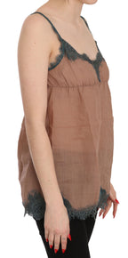 Braunes Spaghetti-Träger-Tanktop aus Spitze
