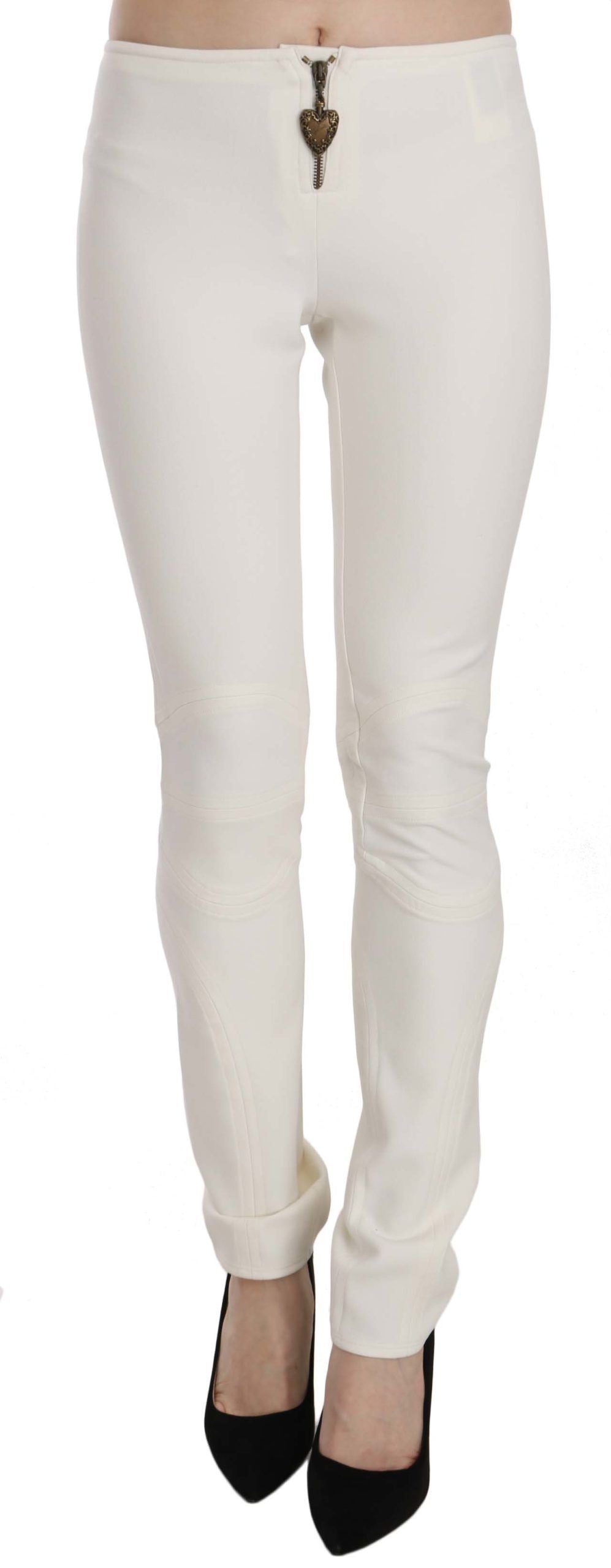 Weiße Mid Waist Skinny Stoffhose