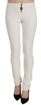 Weiße Mid Waist Skinny Stoffhose
