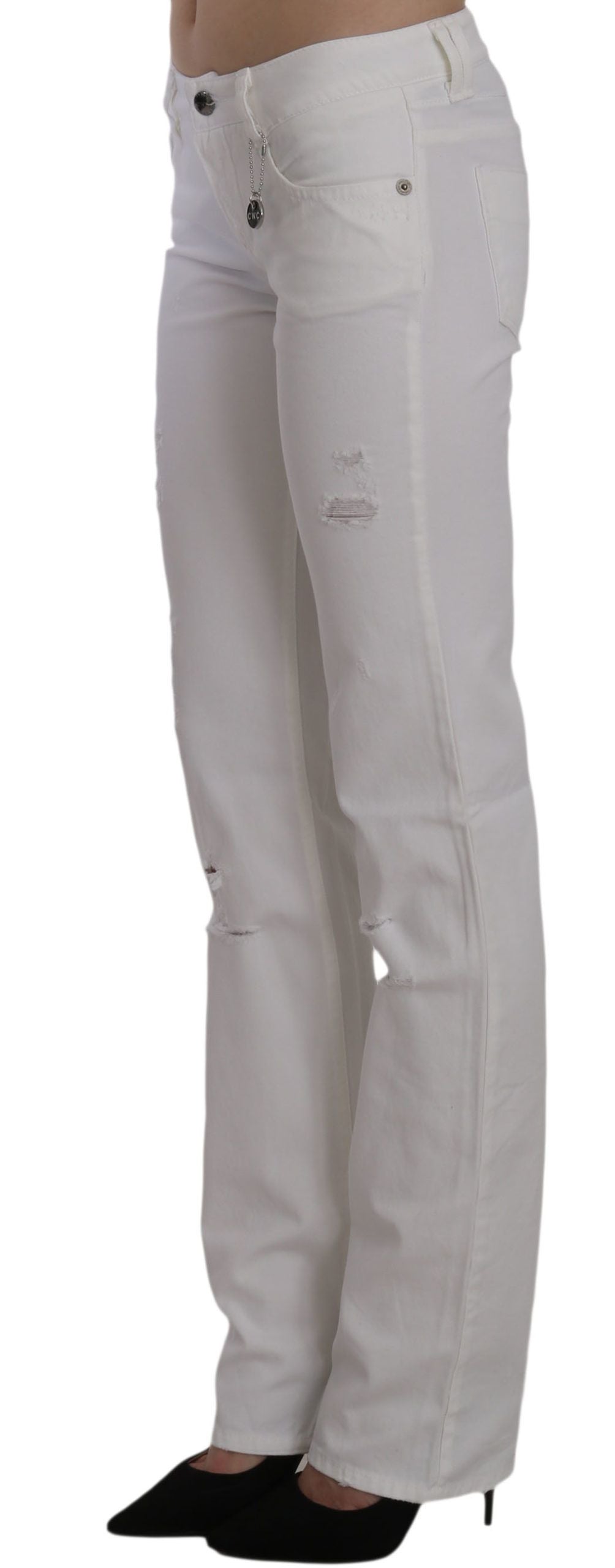 White Cotton Slim Fit Straight Jeans