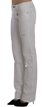 White Cotton Slim Fit Straight Jeans