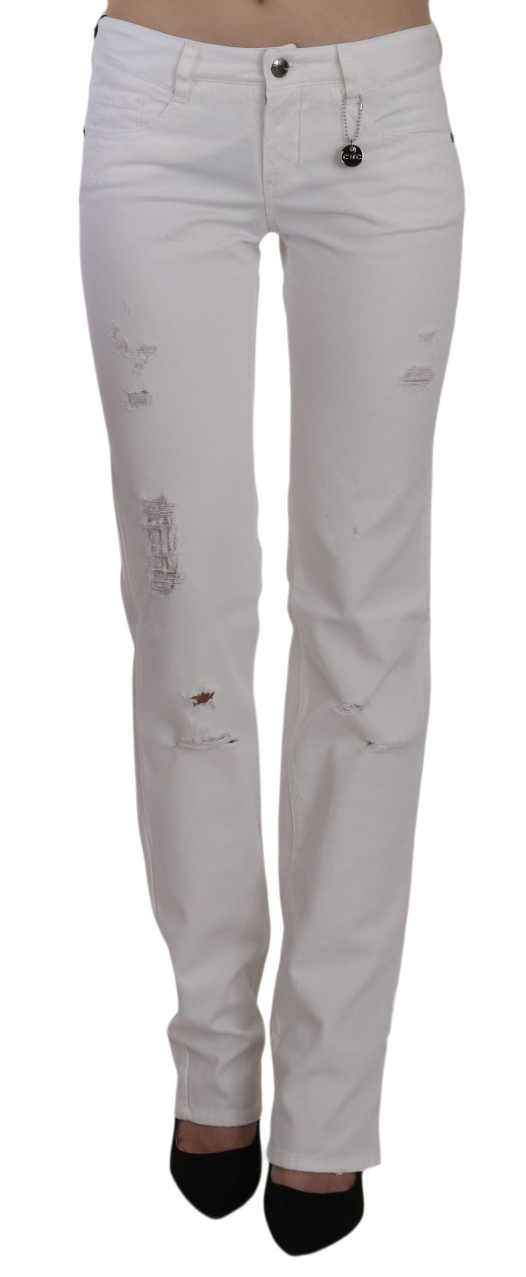 White Cotton Slim Fit Straight Jeans