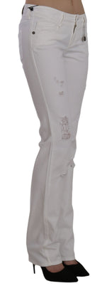 White Cotton Slim Fit Straight Jeans