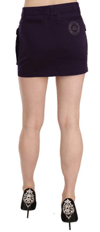 Purple High Waist Button Pocket A-line Mini Skirt
