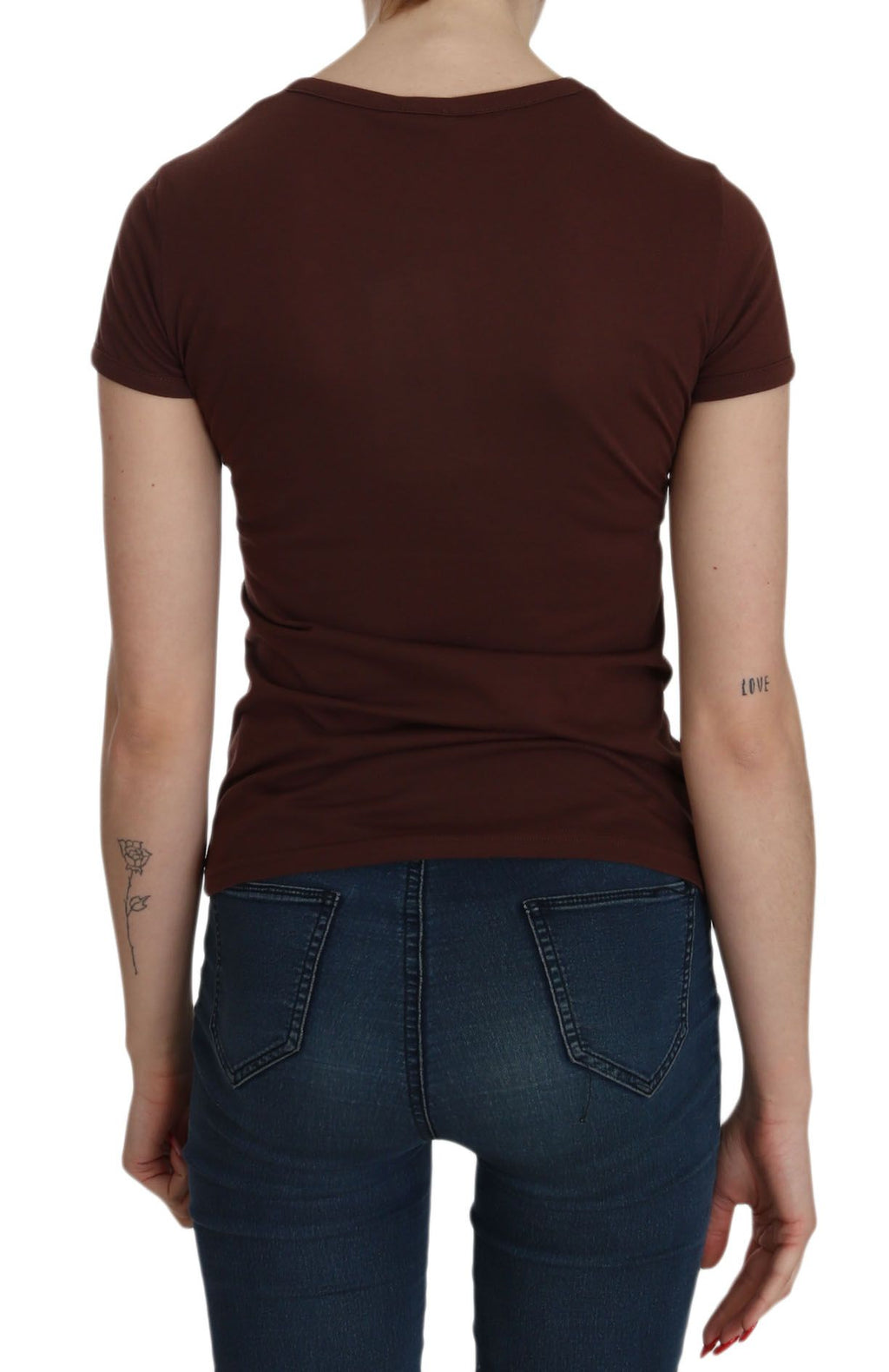 Braunes T-Shirt mit Rundhalsausschnitt und Herz-Print, Kurzarmbluse
