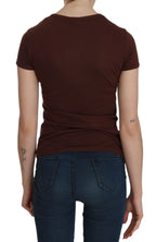 Braunes T-Shirt mit Rundhalsausschnitt und Herz-Print, Kurzarmbluse
