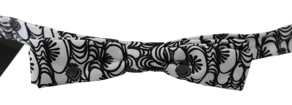 White Patterned Silk Adjustable Neck Bow Tie