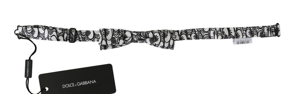 White Patterned Silk Adjustable Neck Bow Tie
