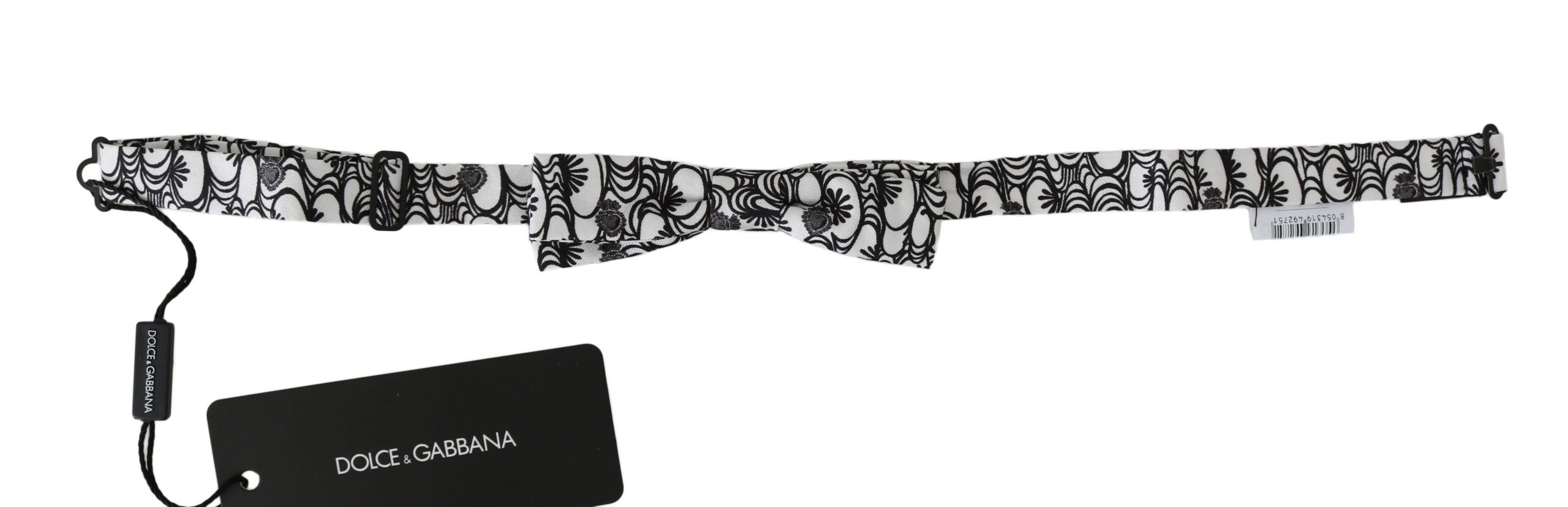 White Patterned Silk Adjustable Neck Bow Tie