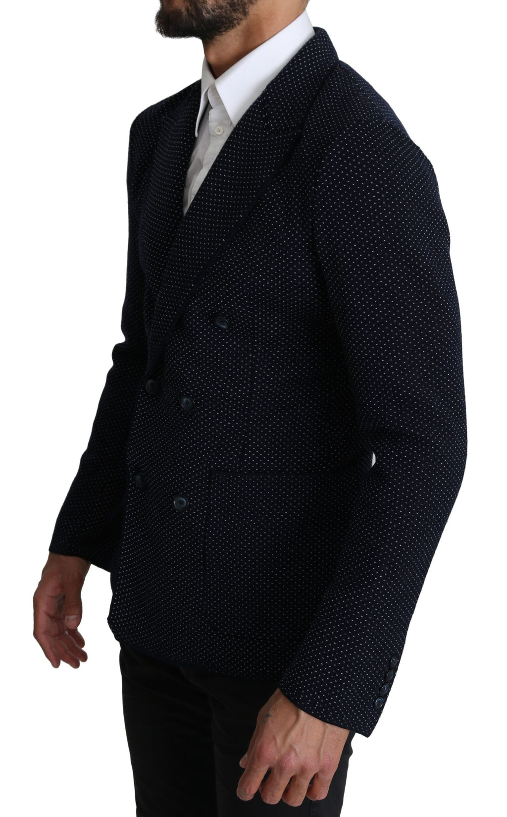 Dark Blue Dotted Double-Breasted Coat Blazer