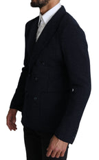 Dark Blue Dotted Double-Breasted Coat Blazer