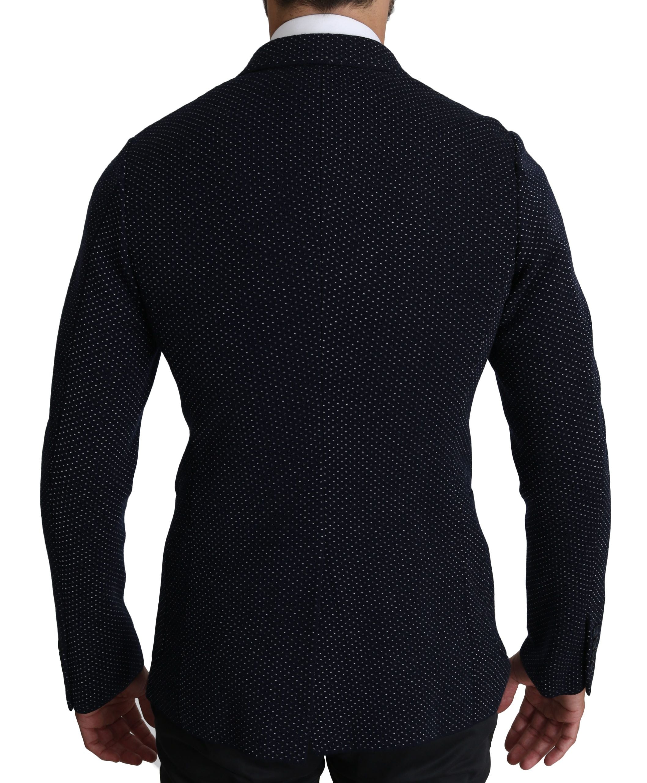 Dark Blue Dotted Double-Breasted Coat Blazer