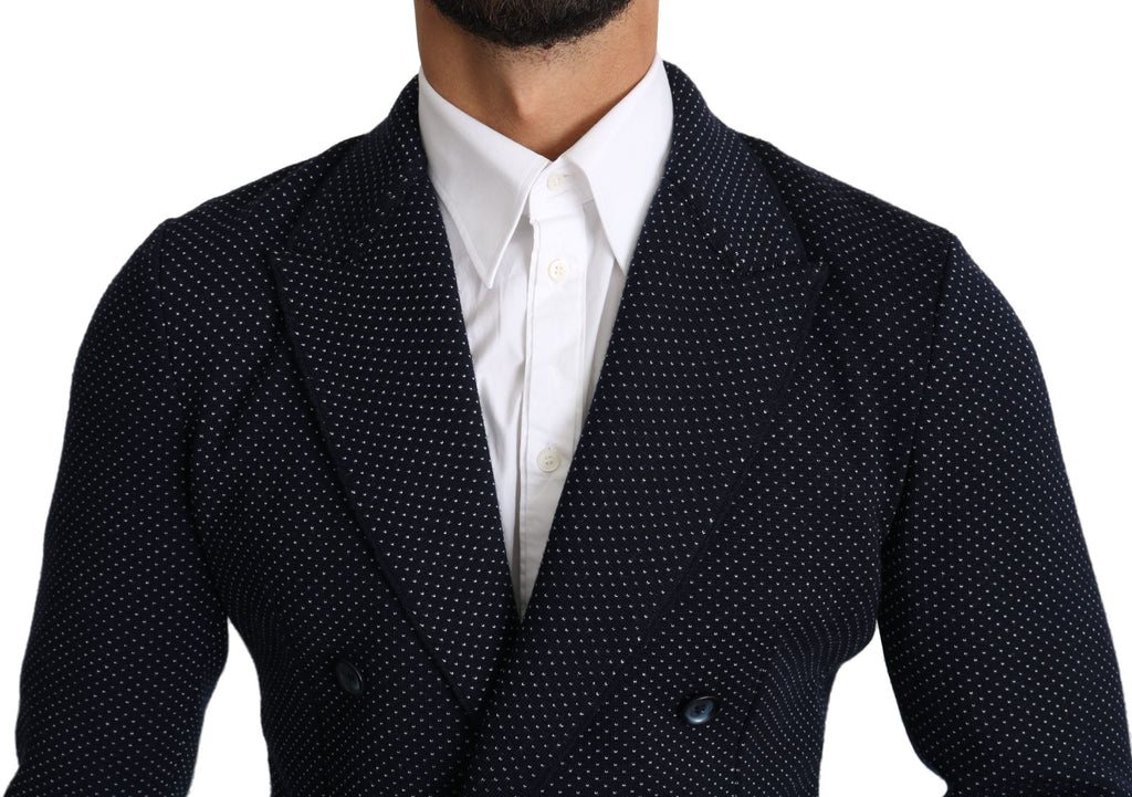 Dark Blue Dotted Double-Breasted Coat Blazer
