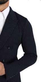 Dark Blue Dotted Double-Breasted Coat Blazer