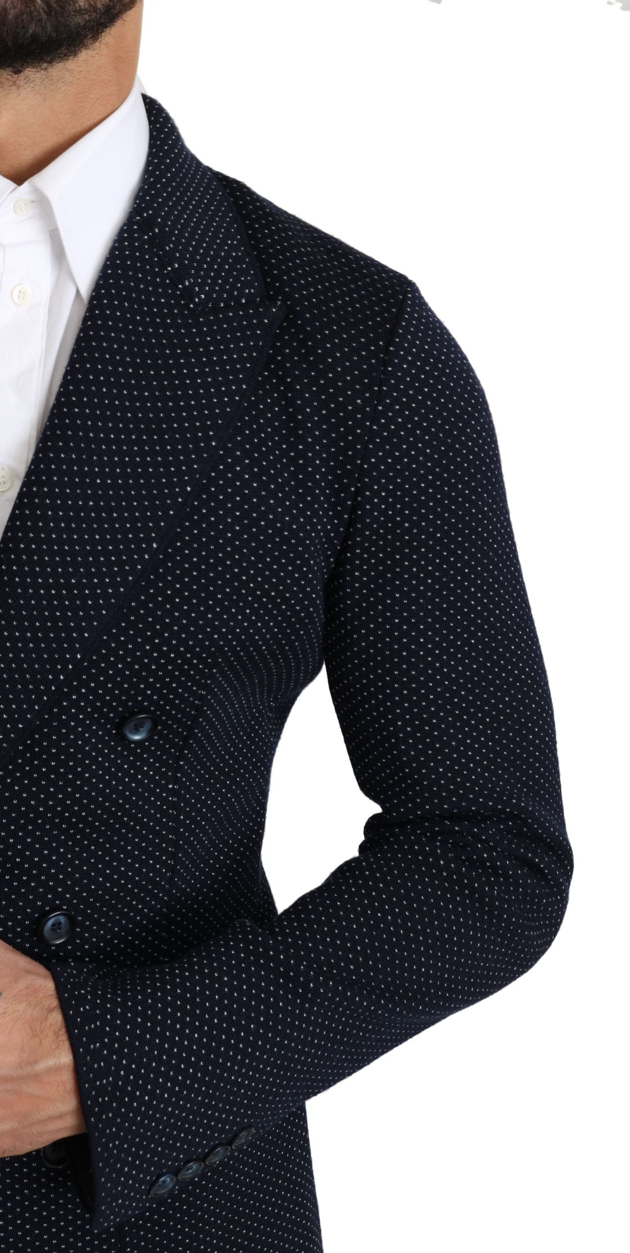 Dark Blue Dotted Double-Breasted Coat Blazer