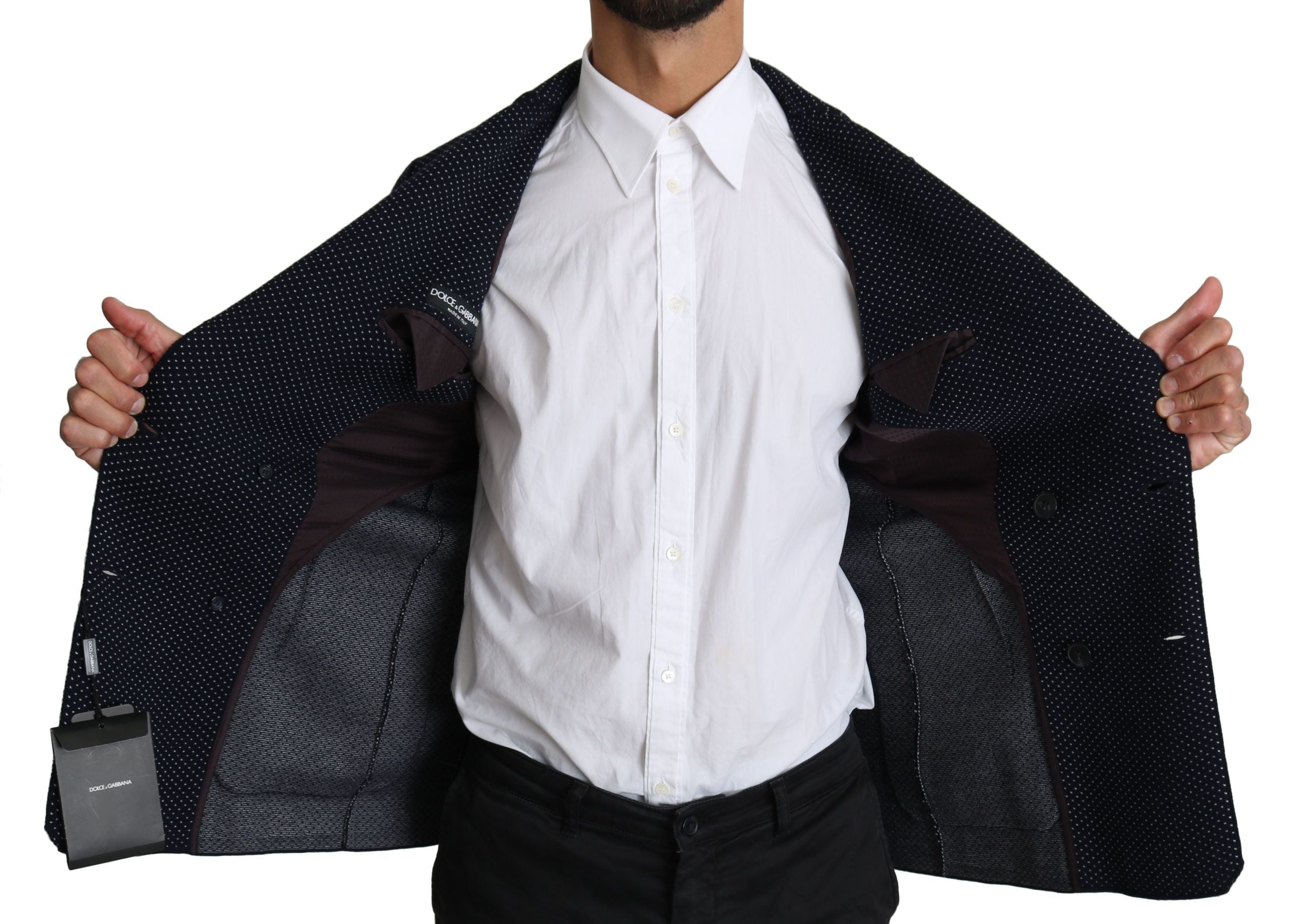 Dark Blue Dotted Double-Breasted Coat Blazer