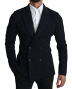Dark Blue Dotted Double-Breasted Coat Blazer