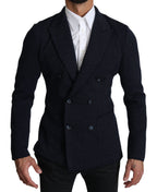 Dark Blue Dotted Double-Breasted Coat Blazer