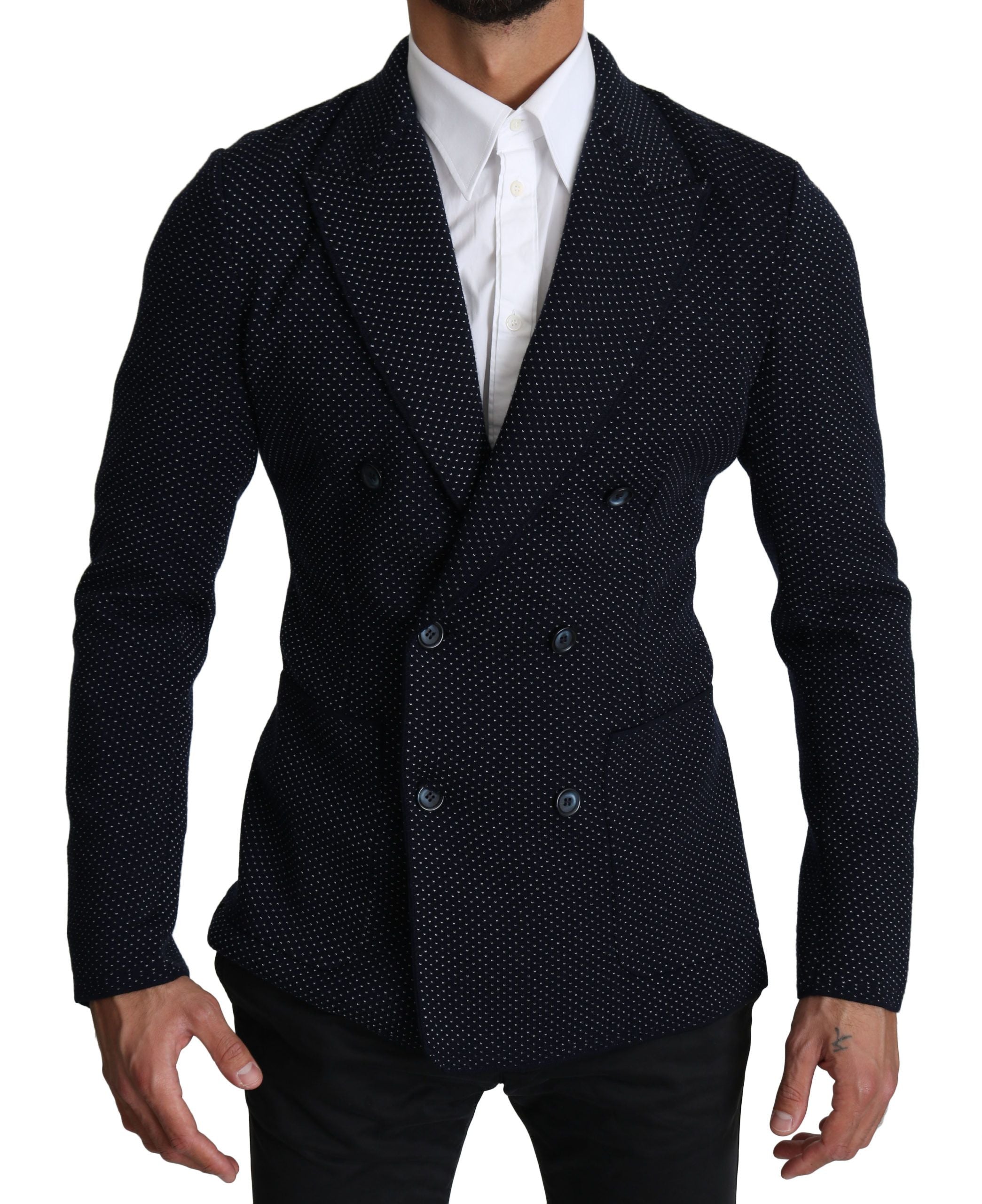 Dark Blue Dotted Double-Breasted Coat Blazer