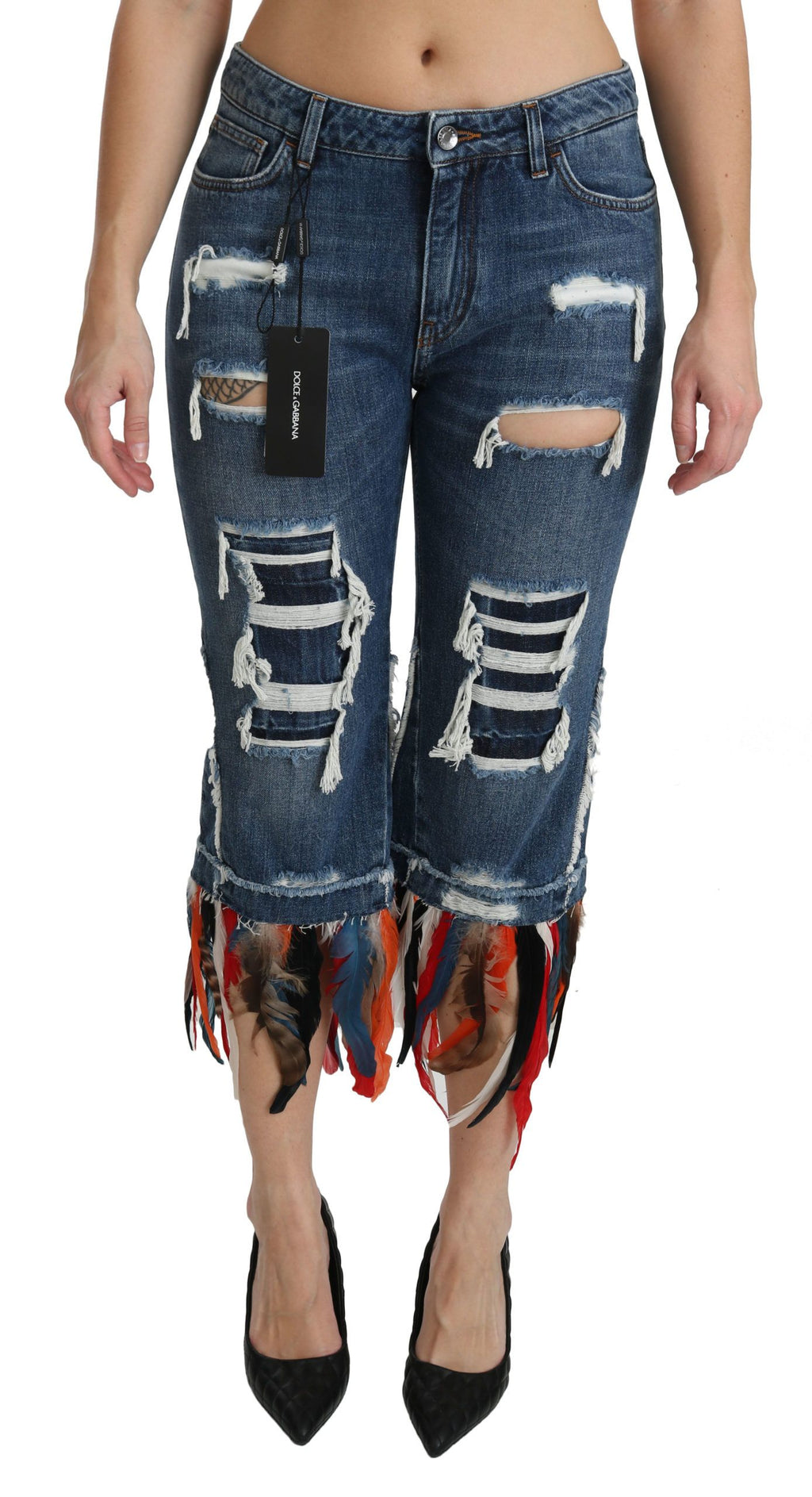 Blue Feathers Hüftjeans aus Baumwolle mit verkürztem Schnitt