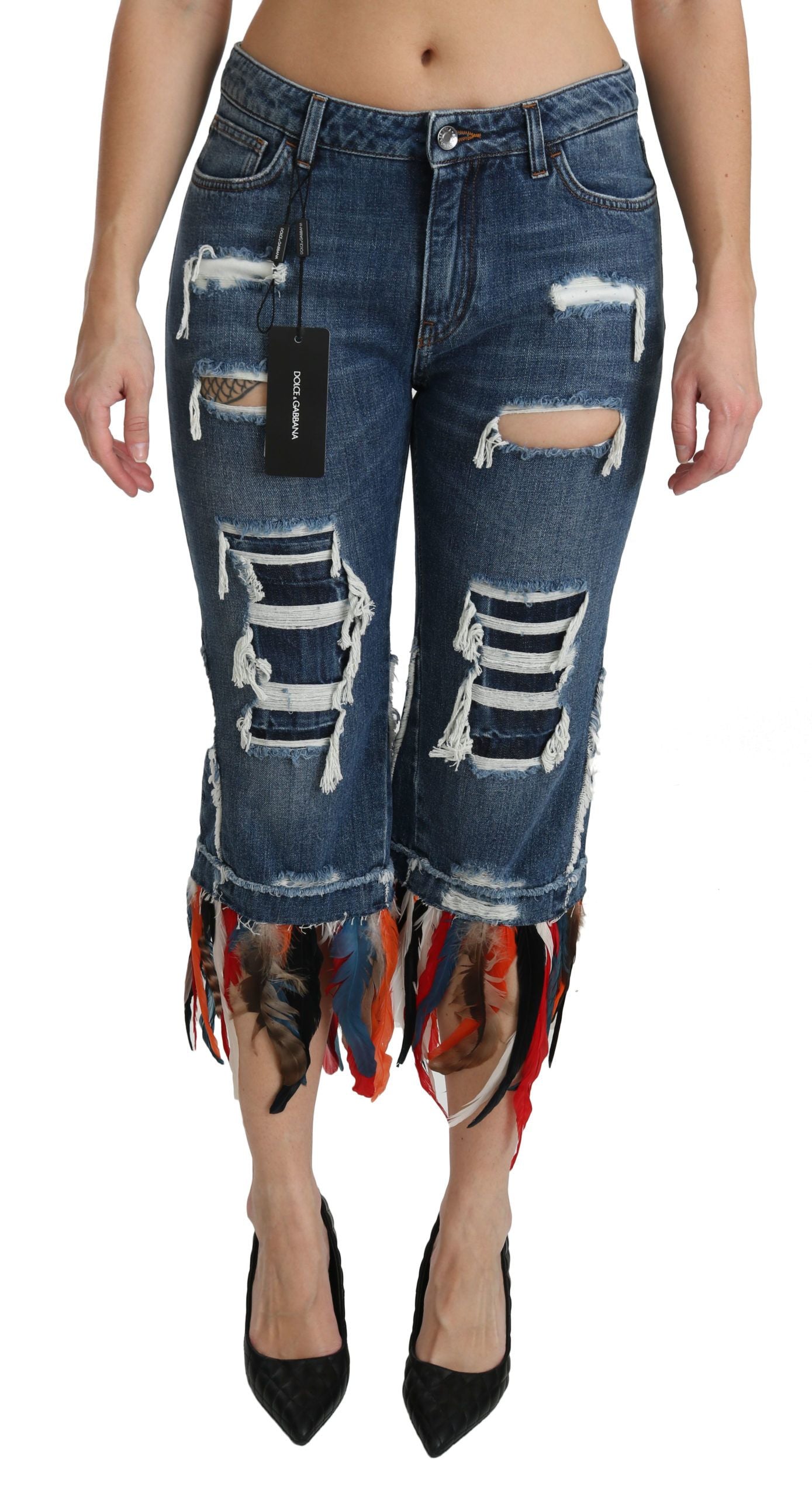 Blue Feathers Hüftjeans aus Baumwolle mit verkürztem Schnitt