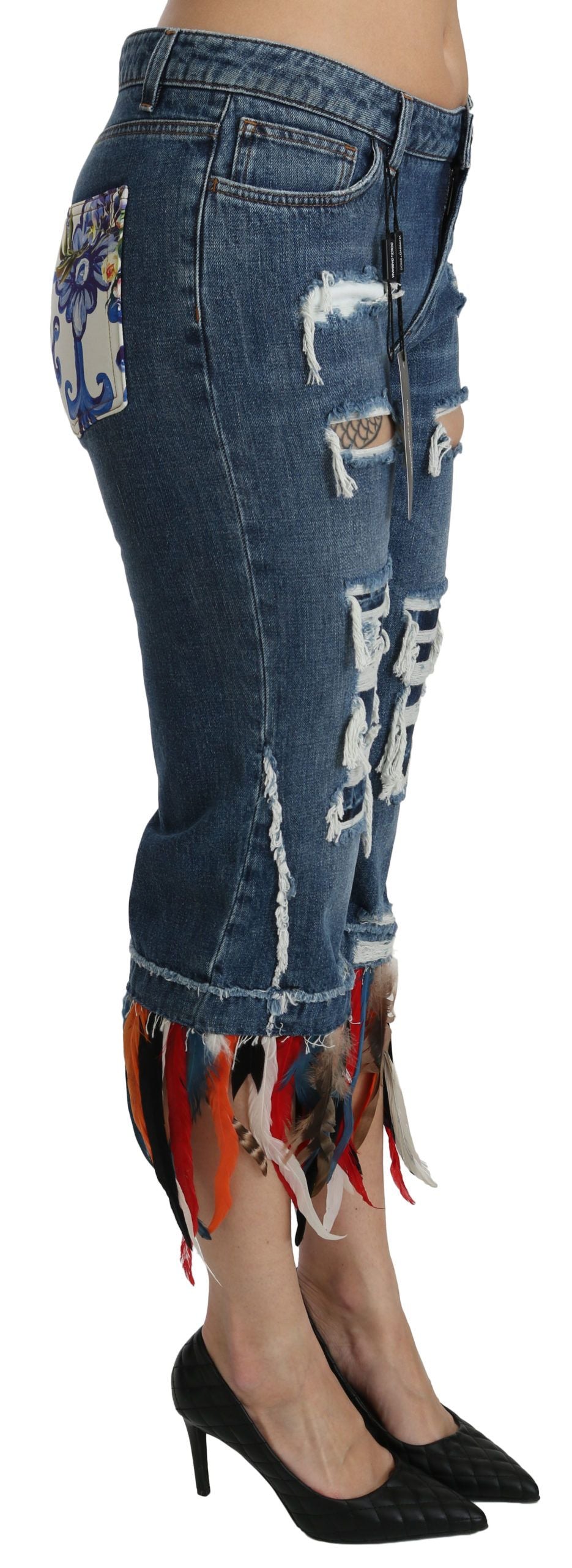 Blue Feathers Hüftjeans aus Baumwolle mit verkürztem Schnitt