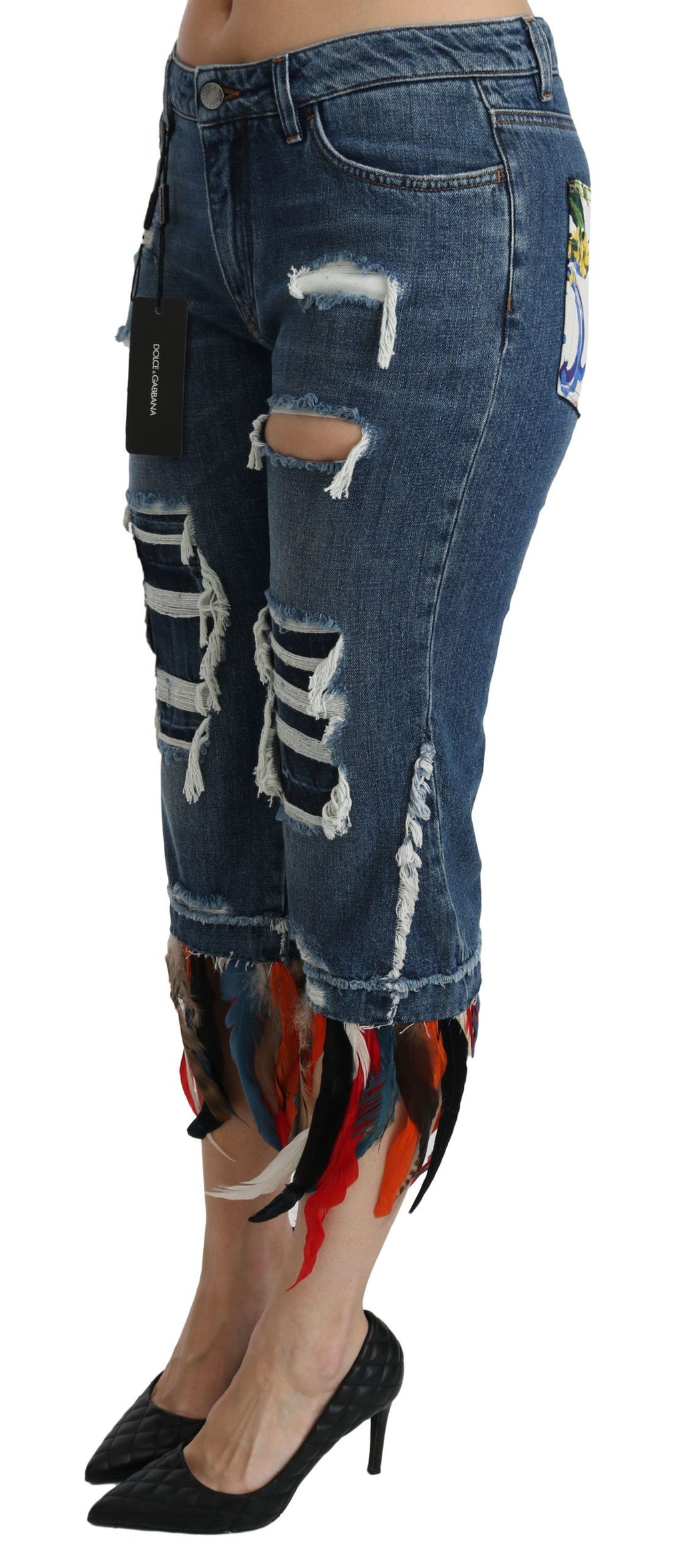 Blue Feathers Hüftjeans aus Baumwolle mit verkürztem Schnitt