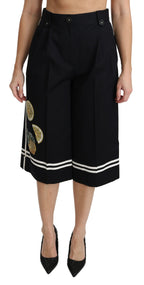 Schwarze Palazzo Cropped Pants mit Zitronenverzierung