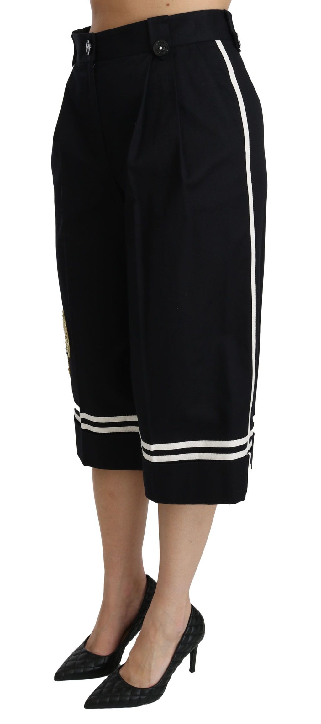Schwarze Palazzo Cropped Pants mit Zitronenverzierung