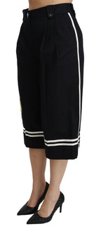Schwarze Palazzo Cropped Pants mit Zitronenverzierung
