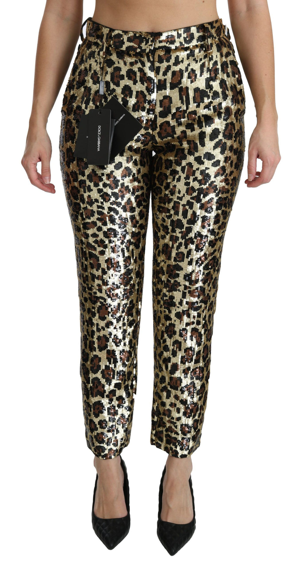 Braune Leoparden-Pailletten-Hose mit hoher Taille